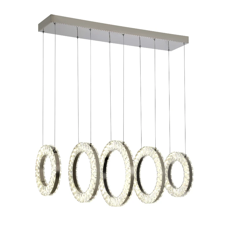 dimmable nordic modern led pendant lighting fixture 5  led rings k9 crystal chandelier luxury