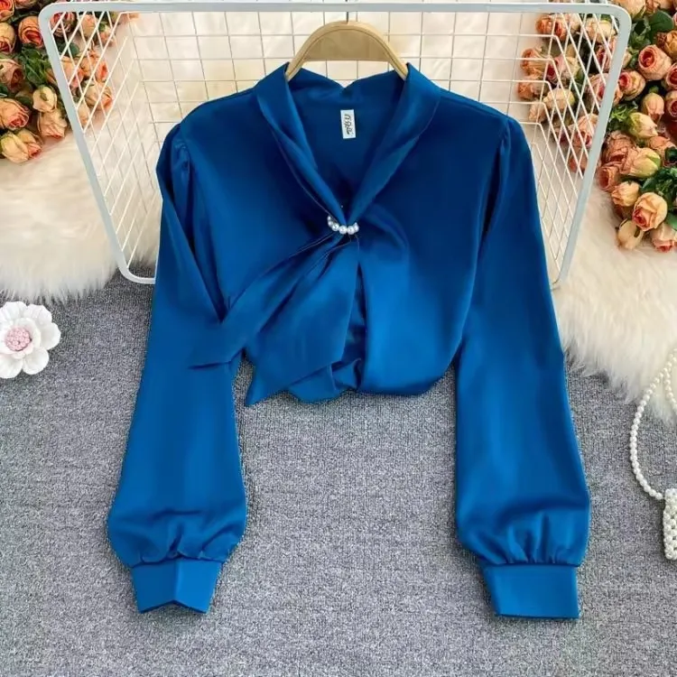 Long-sleeved Chiffon Shirt Women Autumn Bow Tie Collar Professional Shirt Temperament Top Add Velvet Casual Digital Printing