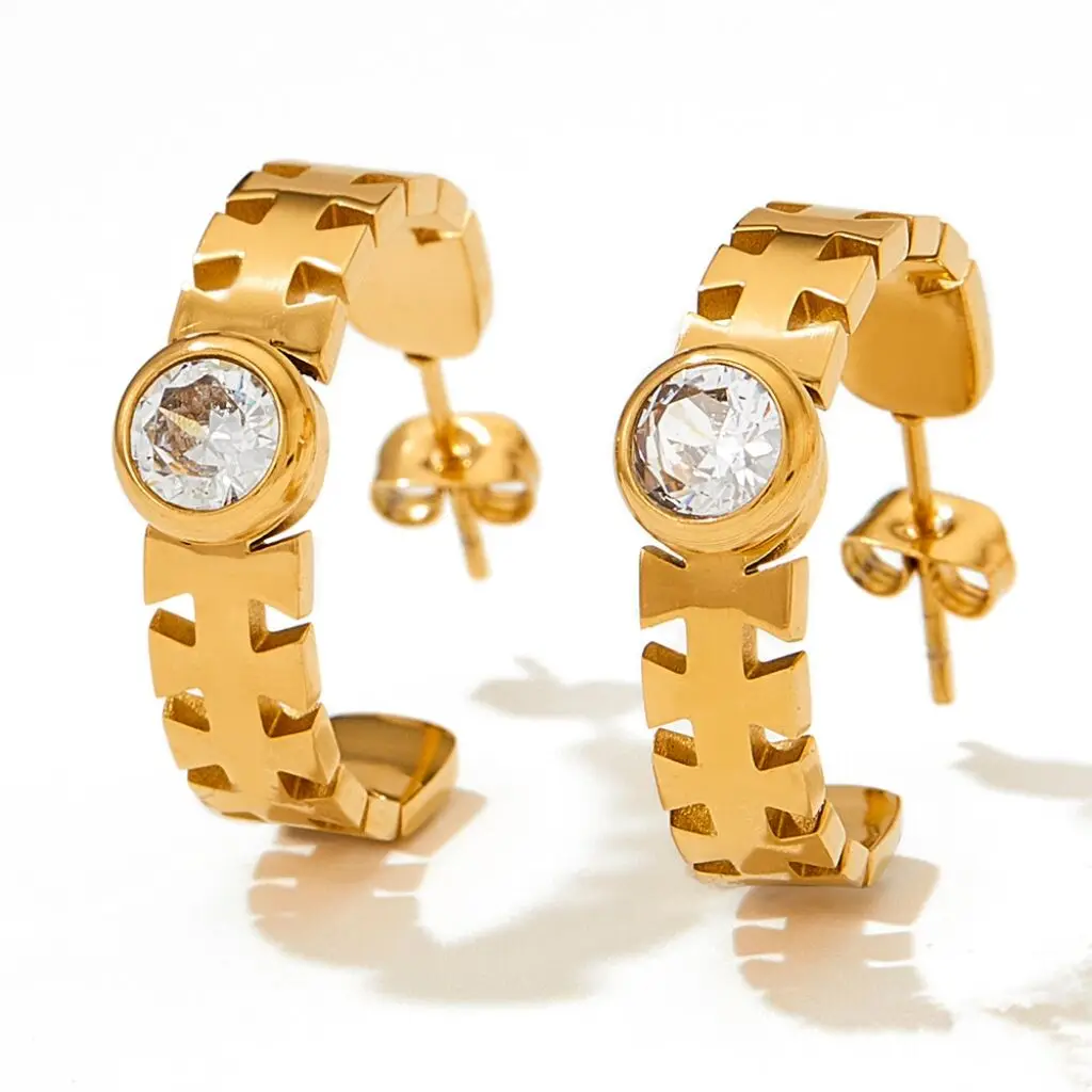 Hot Selling Stainless Steel Fish Bone Earrings Retro Court Style Color Natural Healing Stone Elegant Earrings For Women Girls