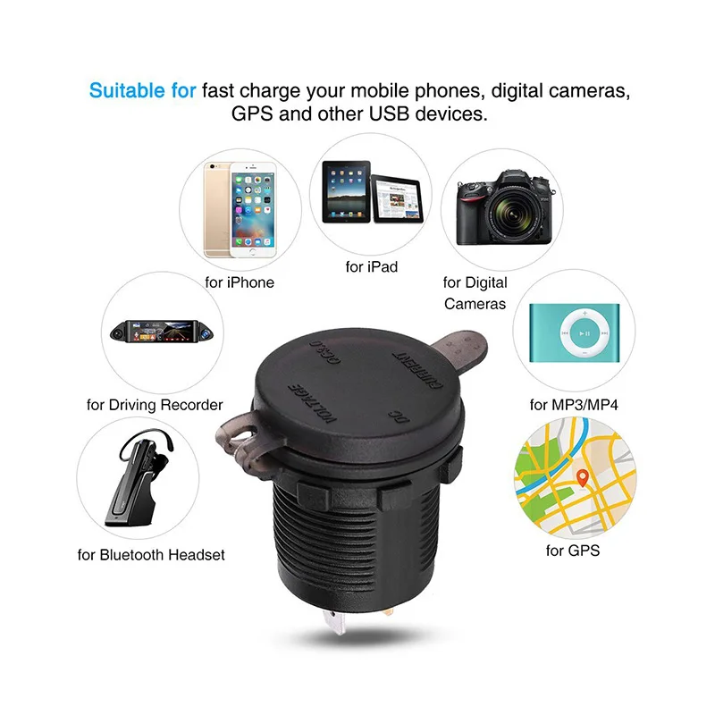 Highly Cost Effective 5V 2.1A Dual USB Charger Socket New Design Style Car 12V Charger Bus for Motorcycle & Boat Phone Charger