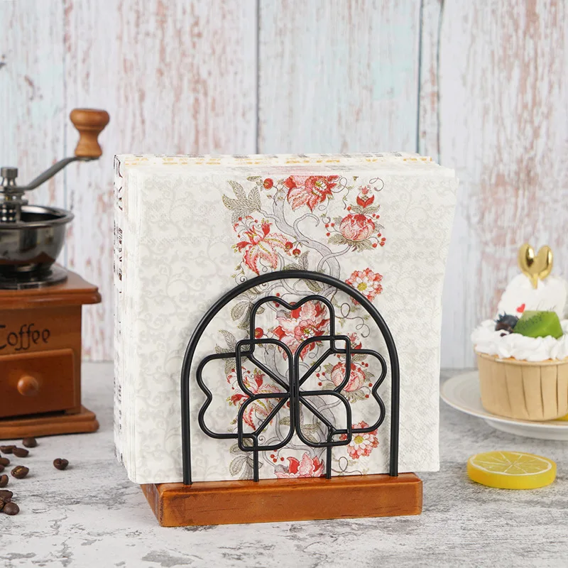 Napkin Holder, Wooden Metal Napkin Dispenser for Tables, Freestanding Tissue Dispenser for Kitchen Countertop Dining Table