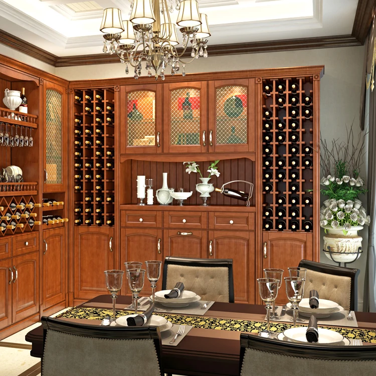 Kejia German style Furniture Luxury Design Antique High-class Solid Wood Wine Display Cabinet