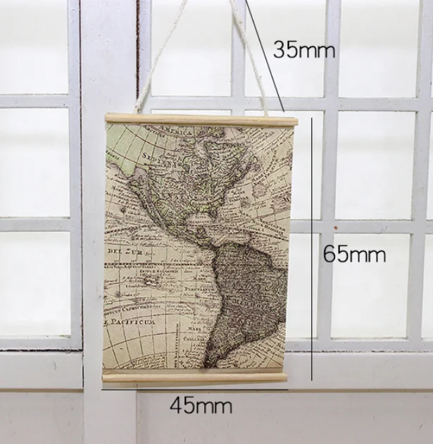 Dollhouse Wall Decorative Vintage  Miniature  World Map