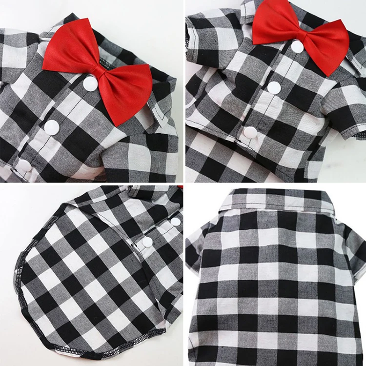 Pet Clothing Dropshipping Agent Dog Shirts Fashion Bowknot Plaid Shirts Cotton Pet T-Shirt Dog Clothes For Small Medium Dogs