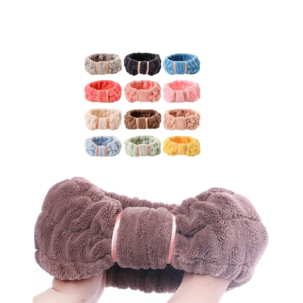 Wholesale Custom Terry Cloth Micro Fiber Towel Hair Wraps Wash Microfiber Top Knot Head HeadWrap Yoga Sport Spa Facial Headbands