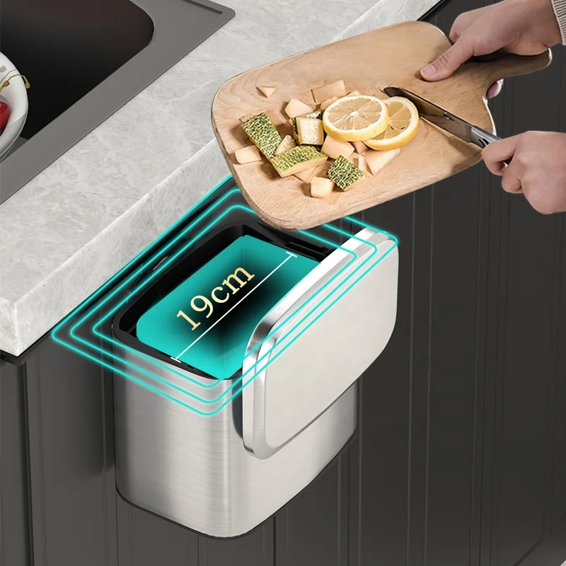 Leasylife Wall Mounted 4L 8L Stainless Steel Bathroom Trash Bin Kitchen Hanging Metal Trash Can