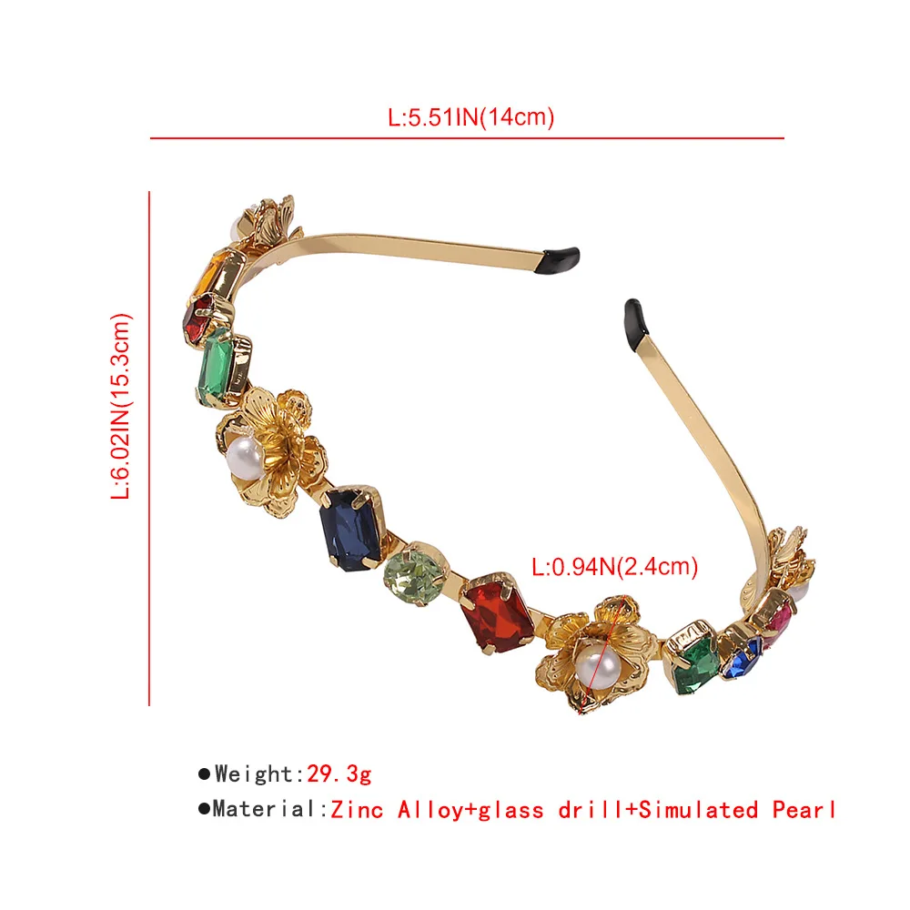 Luxury Hair Accessories Square Round Thin Metal Head Hoop Crystal Diamond Headband For Women Flower With Pearl