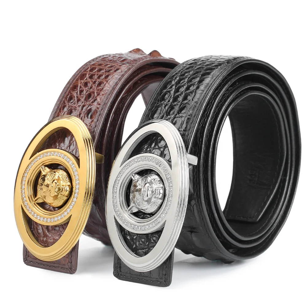 
High quality crocodile leather belt for men custom belt buckle with logo italy timing alligator belt 
