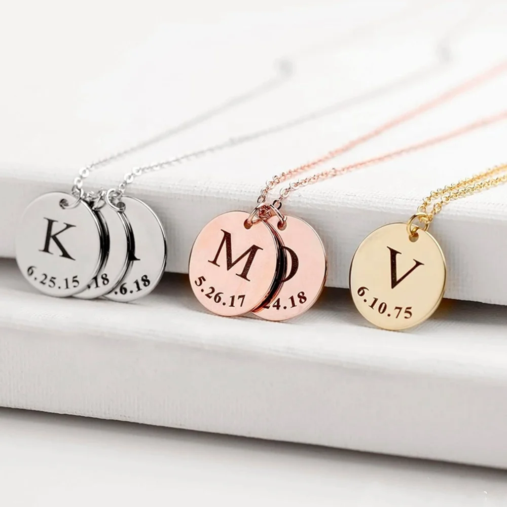 MECYLIFE Custom DIY Blank Jewelry Necklace 13MM Stainless Steel Round Plate Charm Necklace Personalized Necklace Women