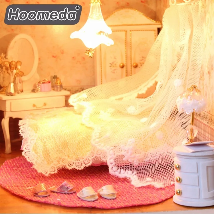 Wholesale Diy Three-Story Folding Villa Piano Lace Bed With Lamp Mini Doll House With Furniture