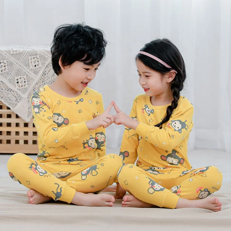 Cotton kids pajamas manufacturer winter kids 100 cotton pyjama set print with animal designs