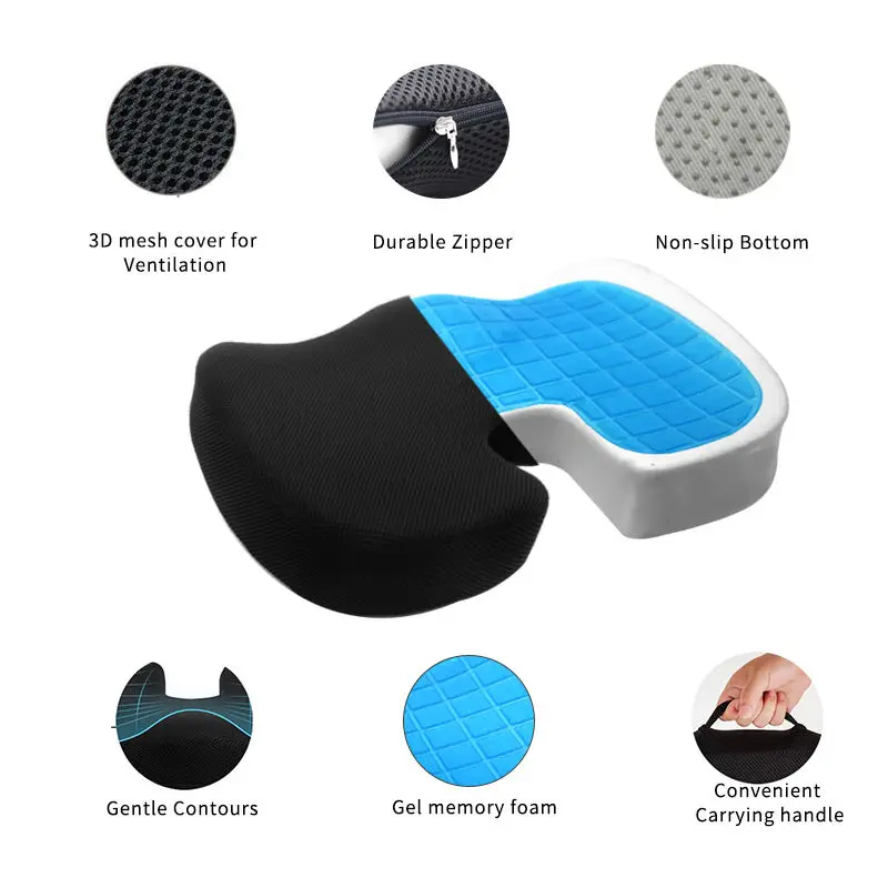 Custom Cooling Car Seat Cushion Outdoor Orthopedic Pressure Relief Memory Foam Gel U-Shape Seat Cushion