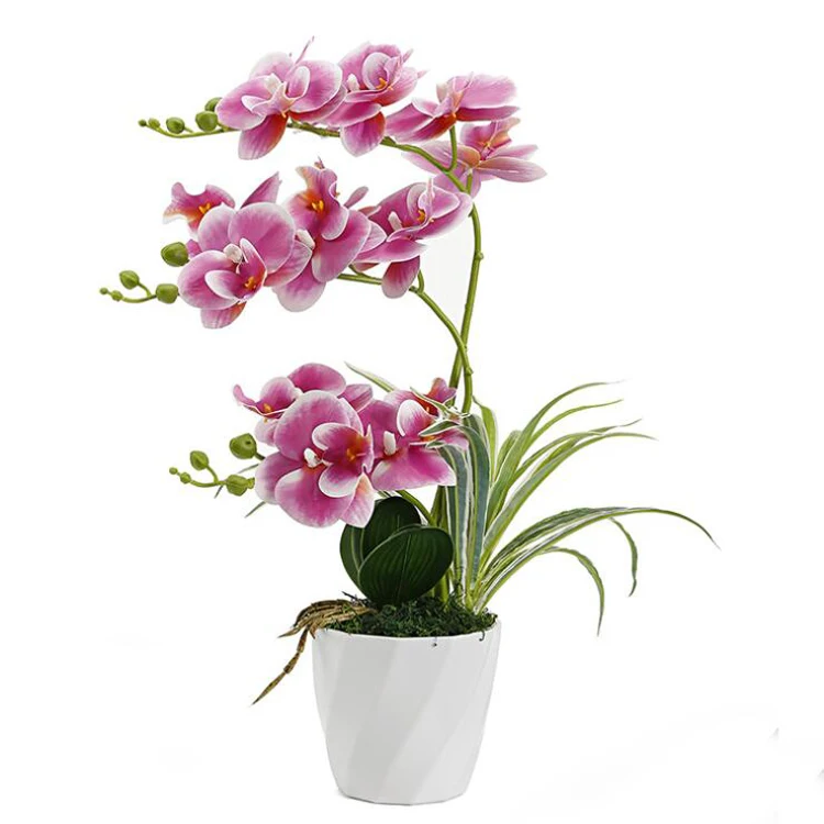 High Quality Phalaenopsis Orchids Artificial Flowers With Pot Home Wedding Decorative Artificial Orchids Plant Latex Real Touch