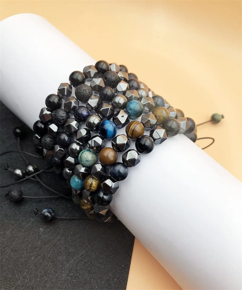 Wholesale Natural crystal beads bracelet tiger eye bracelet woven hematite natural lava stone bracelet for Men and women