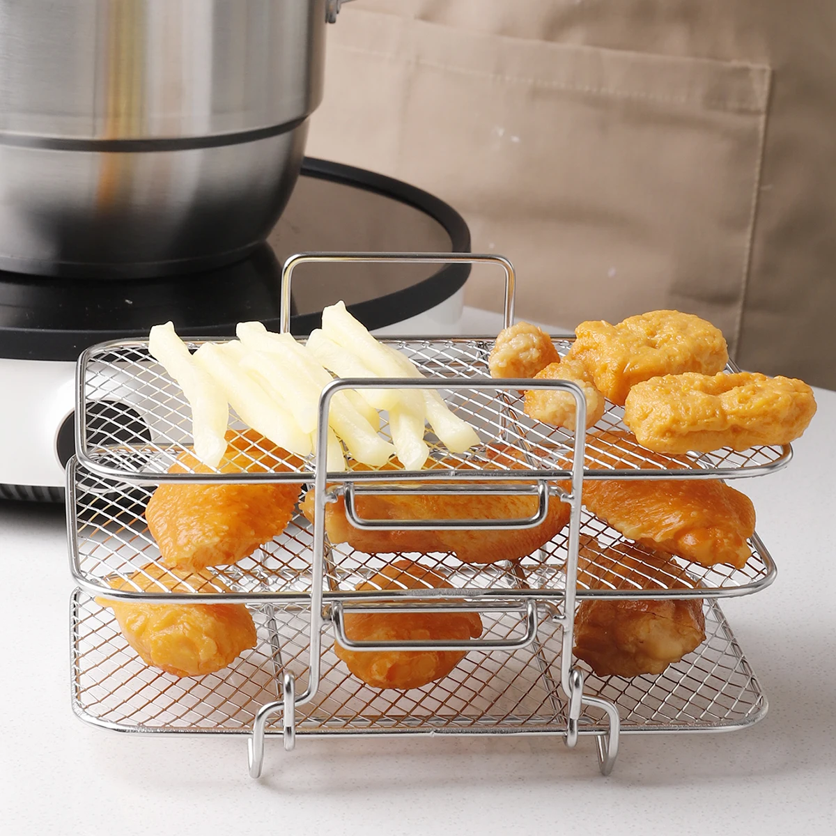 304 stainless steel 3-layers air fryer bbq rack for kitchen cooking