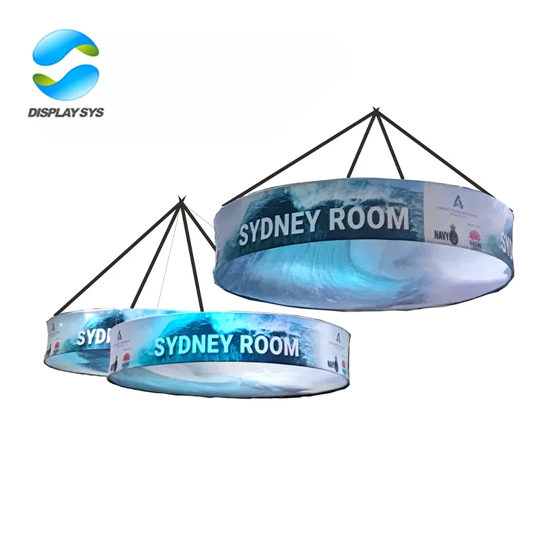 Настраиваемый алюминиевый круглый потолочный баннер, тканевый дизайн баннера для выставки