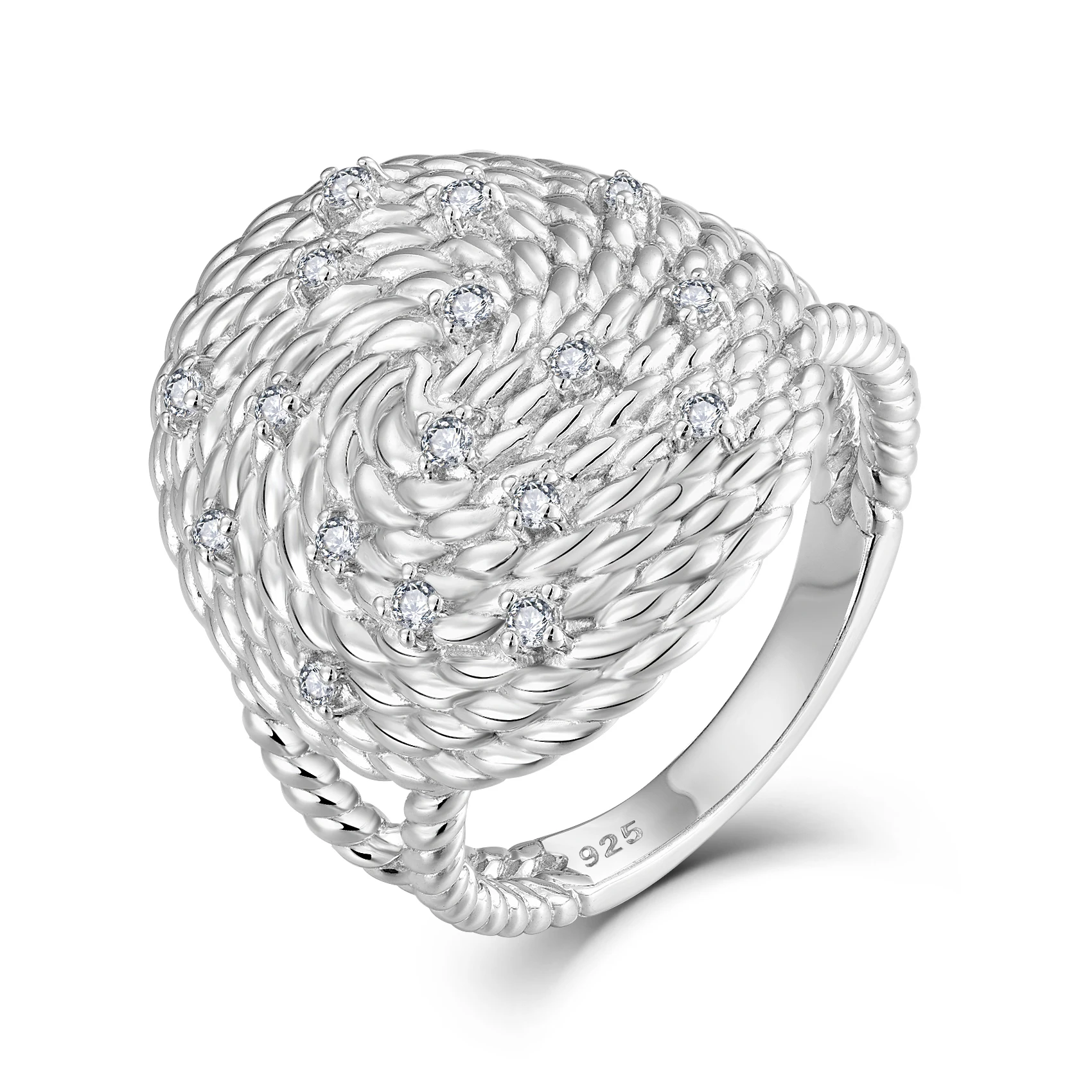 High End 925 Sterling Silver Jewelry Italian Design AAA Zirconia Twist Knot Chunky Heavy Ring