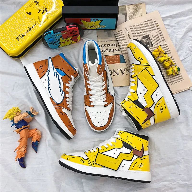 New Design Hot Sale Hard-wearing High Top Shoes 3d Men Skateboard Shoes Anime Couple Shoes