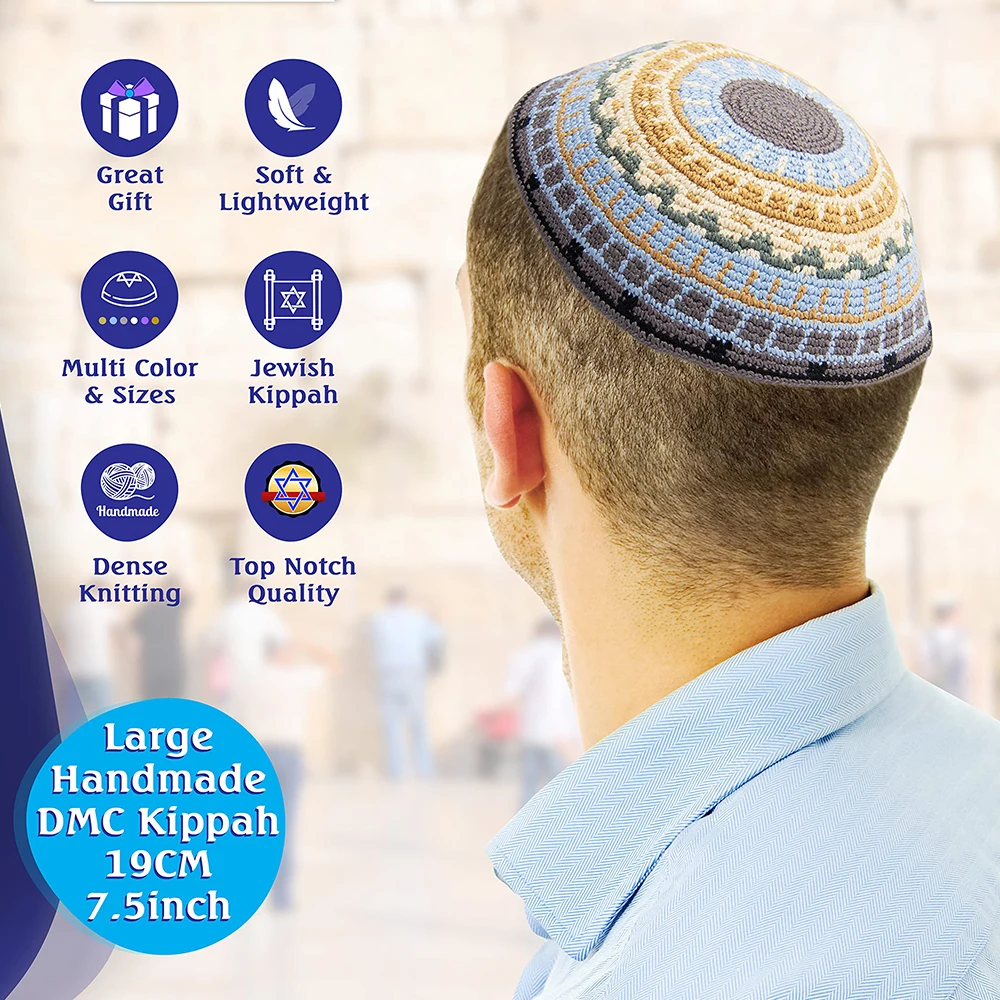 Hand Made Cotton Hand Knitted Kippah Hat Designed in Israel Yamaka Jewish Hats for Men Yarmulke Hat