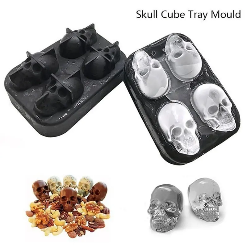 2024 New Arrivals Wholesale Custom Logo 3d Skull Ice Ball Silicone 4-Cavity Ice Cube Mold Tray Maker