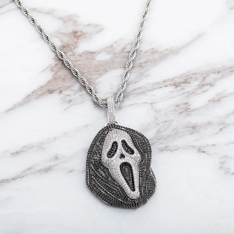 Halloween Europe and the United States popular ghost ghost hip hop pendant full of zircon necklace sweater accessories
