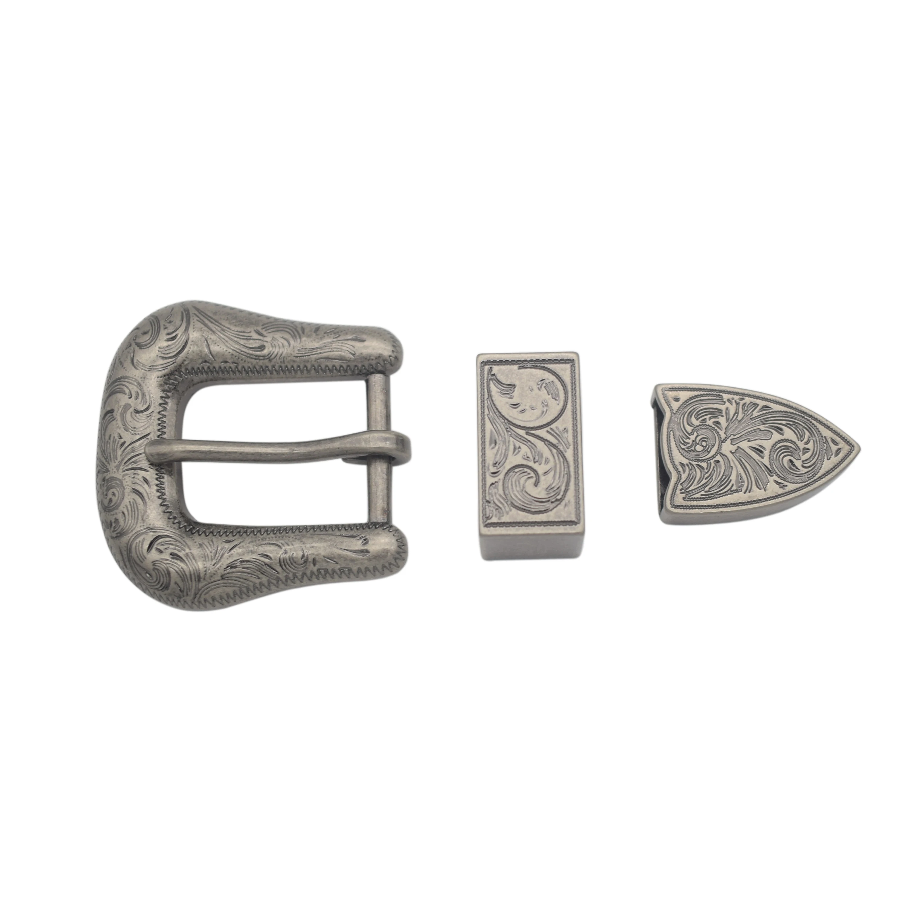 1 Inch Custom Vintage Flower Embossed Single Prong Buckle Set Men Belt Buckle