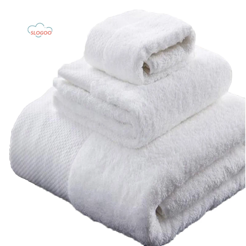 Custom 100% Cotton White Bath Hand Face Towel Set 5-Star Hotel Style with Custom Embroidered Logo Custom Hotel Bath Towels