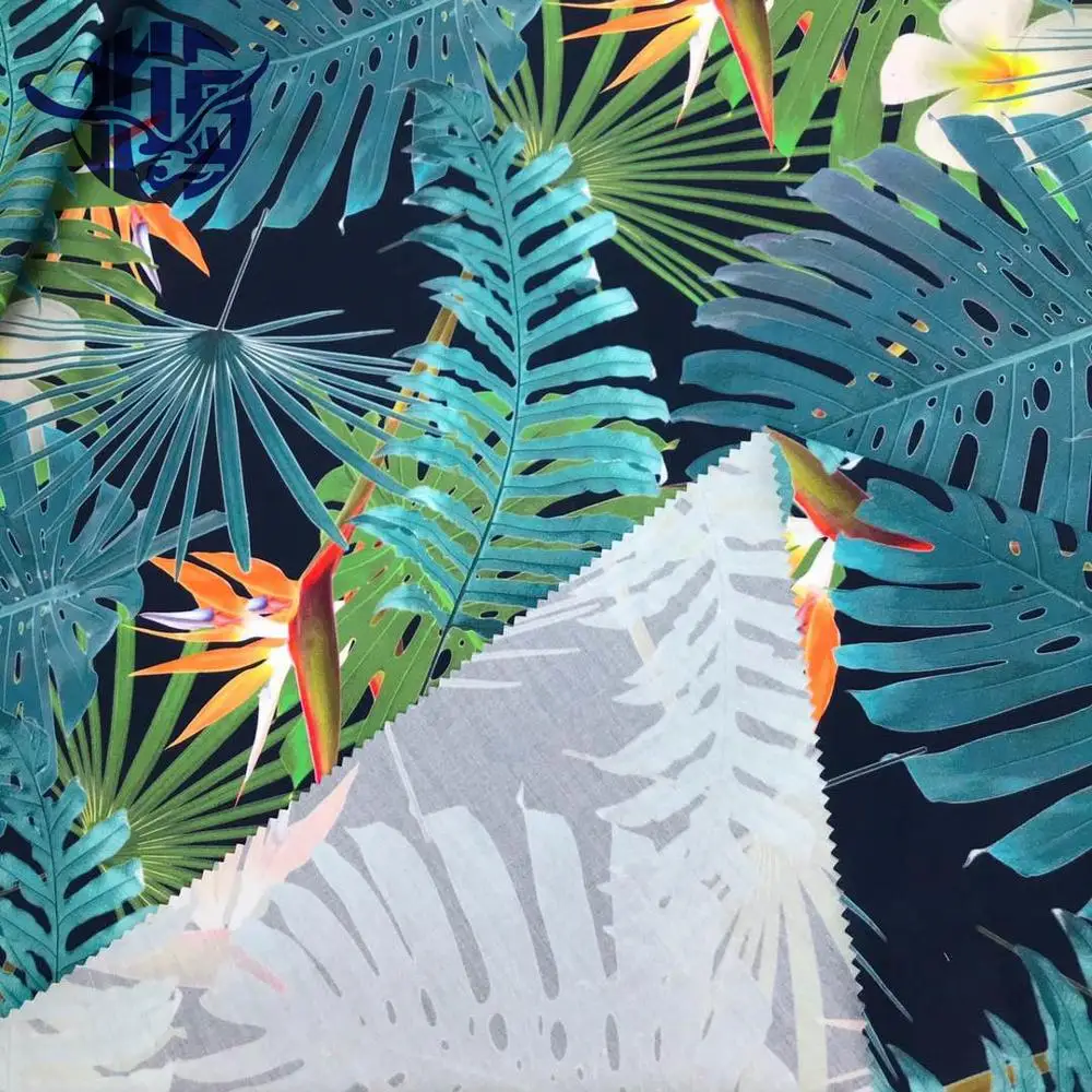 Wholesale New Design Digital Green Palm Leaf Print 100% Cotton  Poplin Fabric for Shirt and Dress