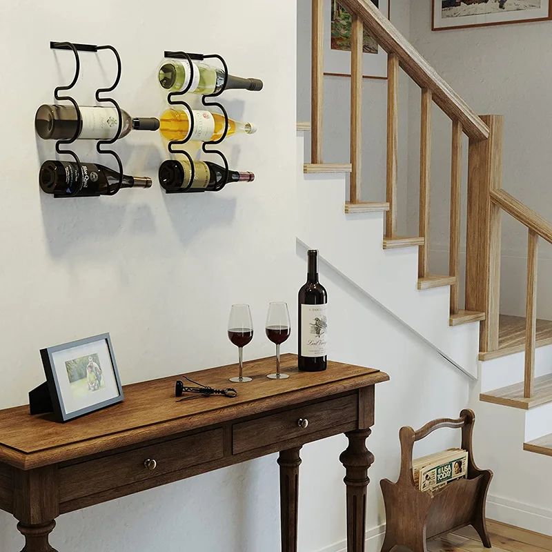 Wholesale Decorative Black Wall Mounted Hanging Metal Wine Rack Holder