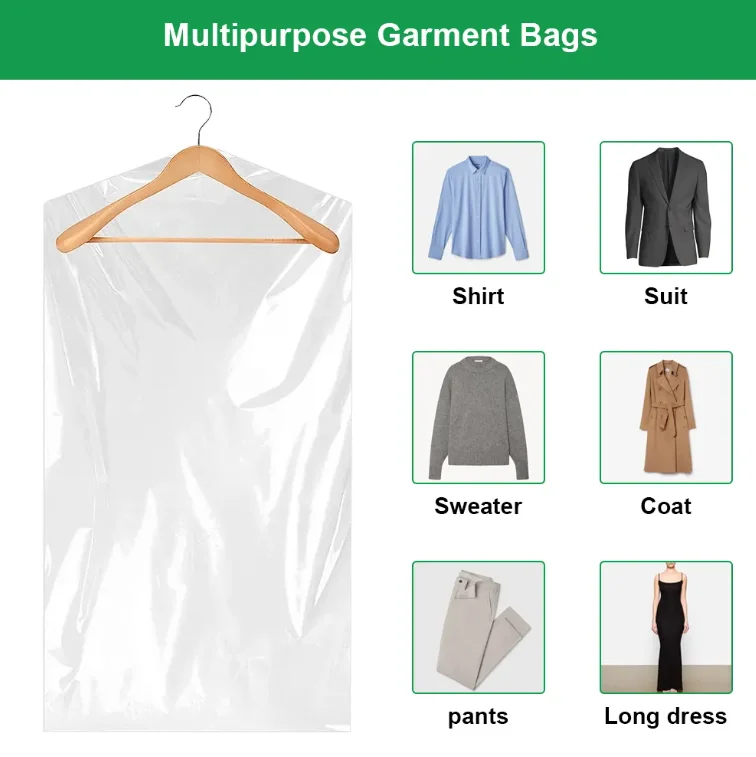 Customized Clear Breathable Plastic Garment Covers Dustproof Laundry Plastic Garment Bag