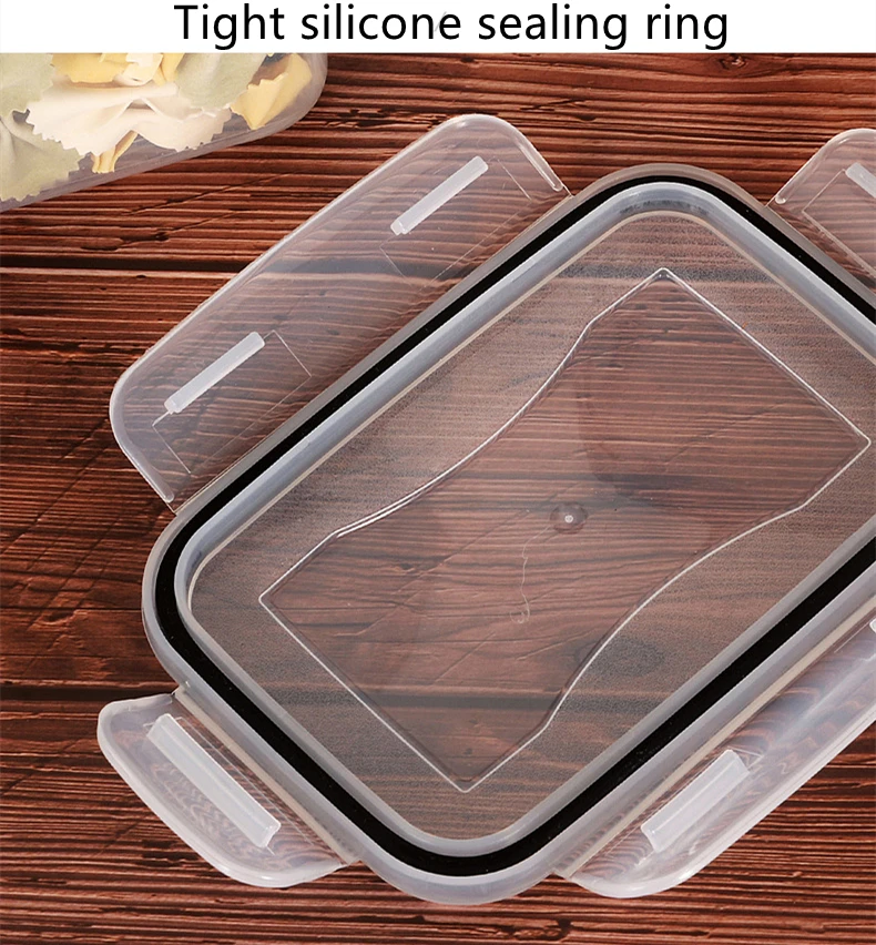 Cover Fridge Storage Box Organizer Kitchen Multilayer Plastic Bin Box Rectangular Silicone Pantry Food Storage Container Set