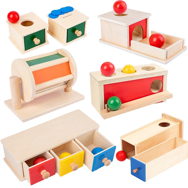 Juguetes  Montessori with Tray Baby Learning Montessori Toys Educational Wooden Box Toy Object Permanence Box