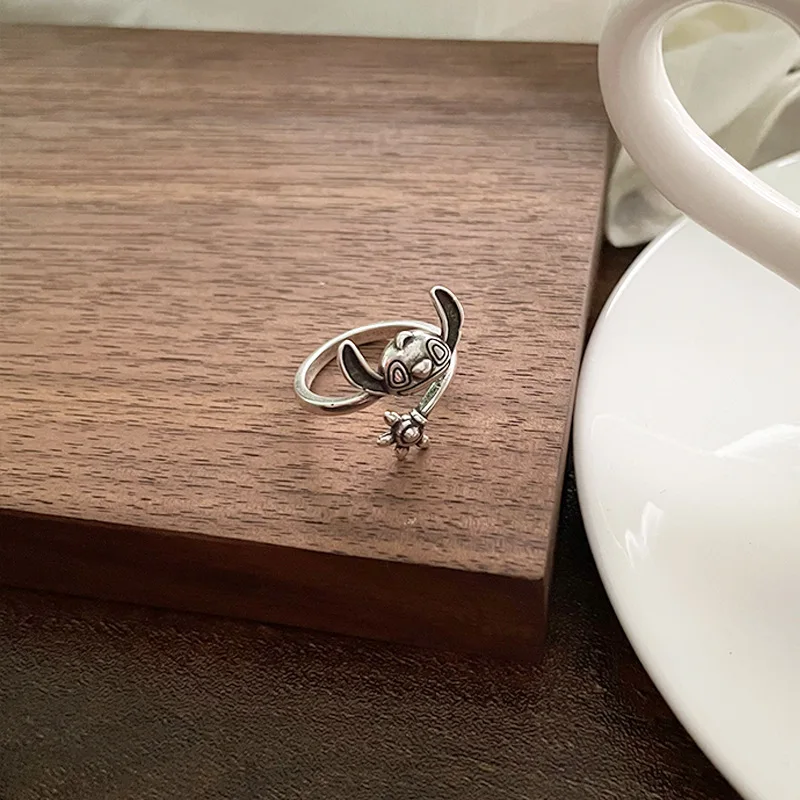 2 Color High Quality Adjustable Silvering Metal Rings of Cute Monster Dog