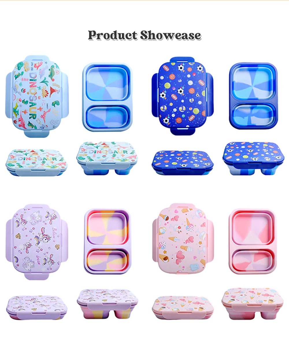 Free Sample Healthy Material Children Kids School Silicone Bento Lunch Box Set