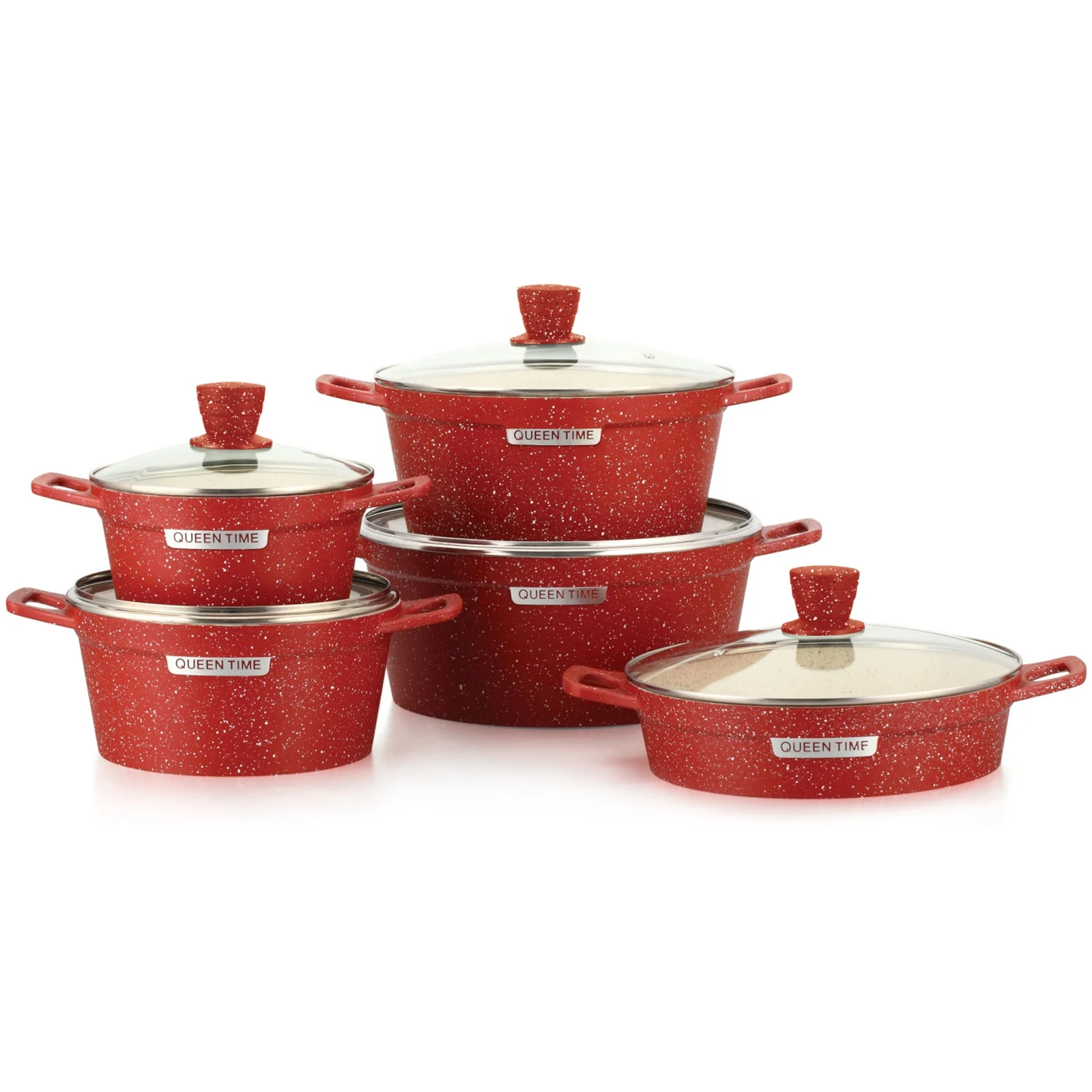 Factory Aluminum marble die-cast stockpot Kitchen cookware set 10-piece aluminum cooking pot set