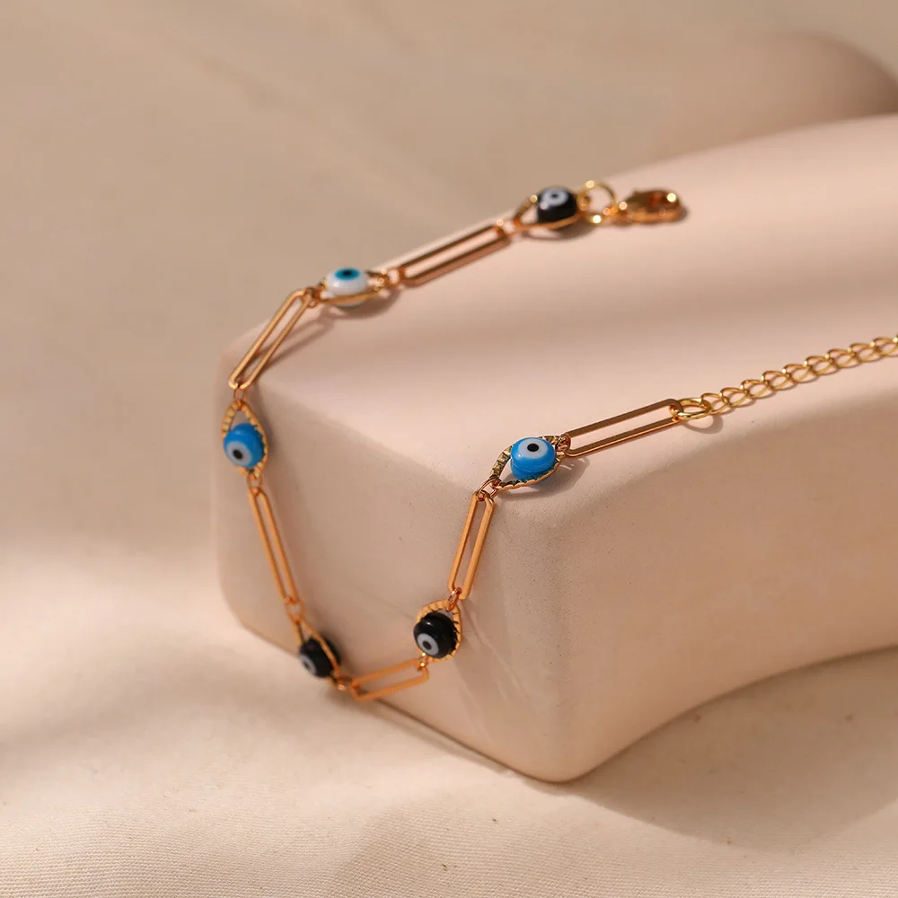 Classic dripping oil craft evil eye bracelets women enamel turkish devil eye bracelet fashion 18k gold jewelry wholesale