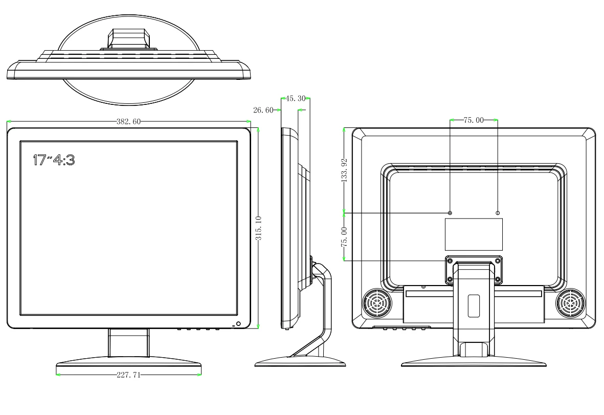 Cheap Price 17 inch Black White Wall Mount Desktop LCD Monitor for CCTV Computer Game