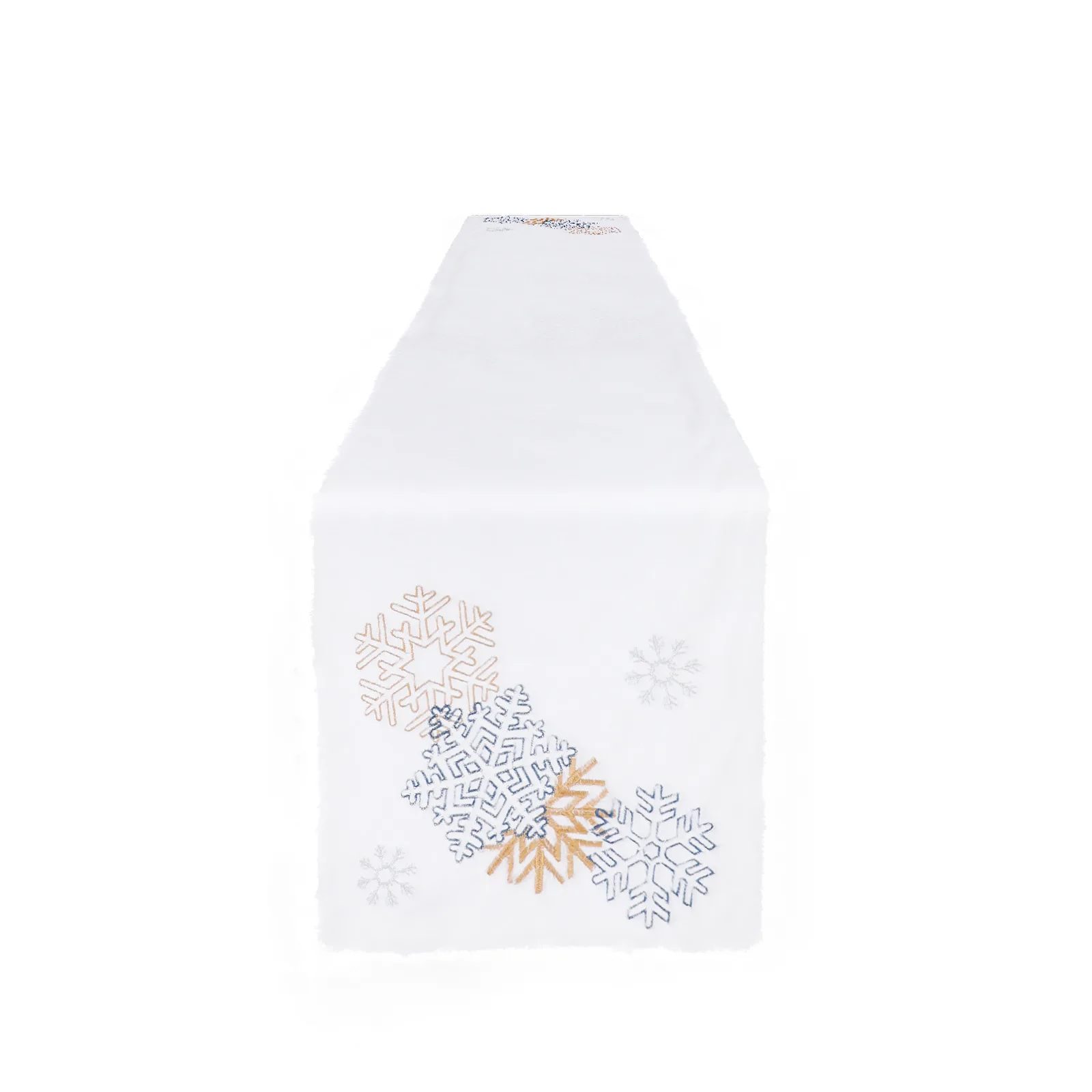 Wholesale christmas decorations white fluffy table runner nordic style snowflake table runner christmas