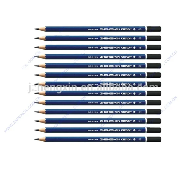 Custom Blue Sketching Drawing Pencil 2H H F B 2B 3B 4B 5B 6B 7B 8B HB Wooden with White Black Dippped Top Standard Pencils Wood