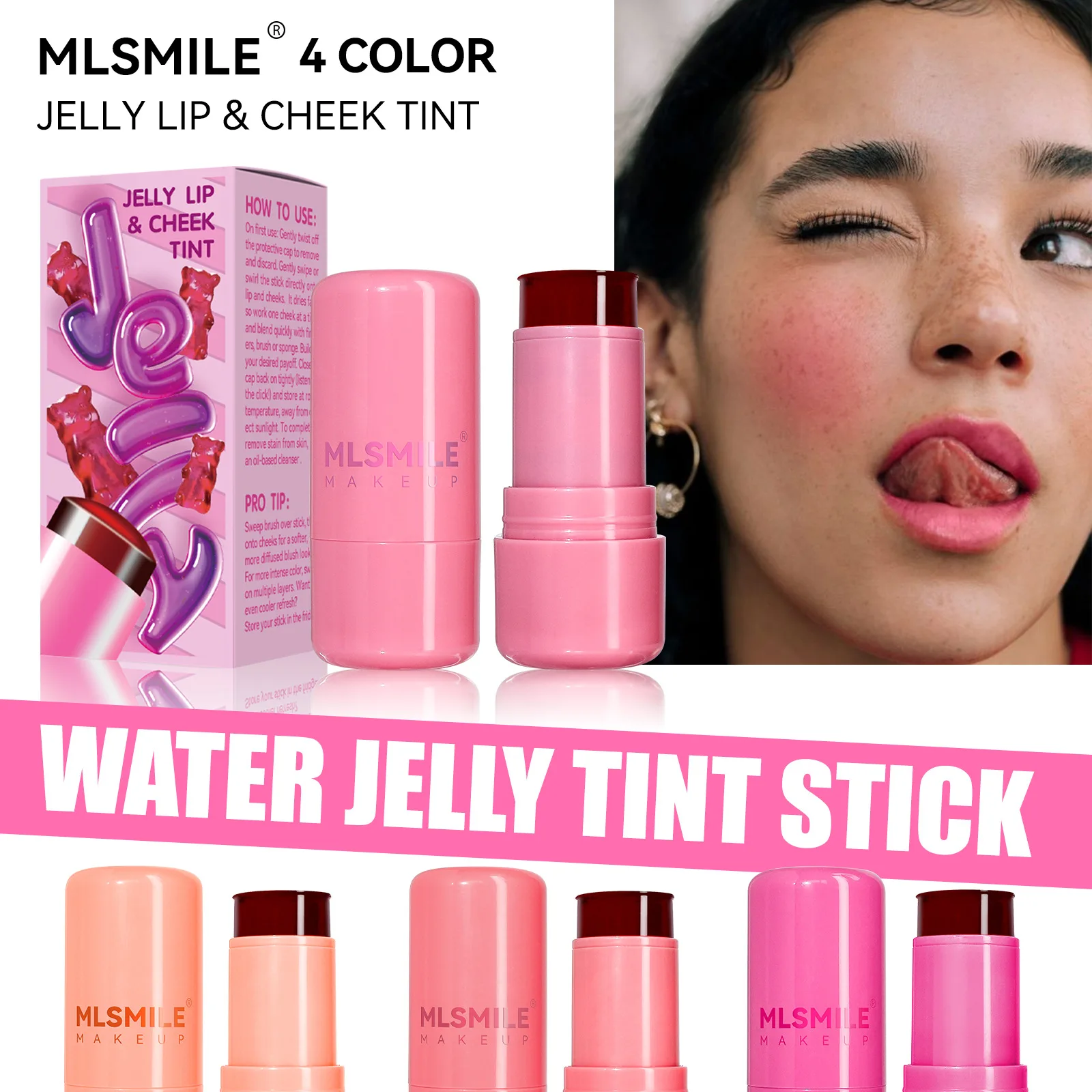 Hot Selling 4-color Brightening Blush Stick Contouring Brightening Color Easy Apply 2 In 1  Lip Cheek Jelly Blush Stick