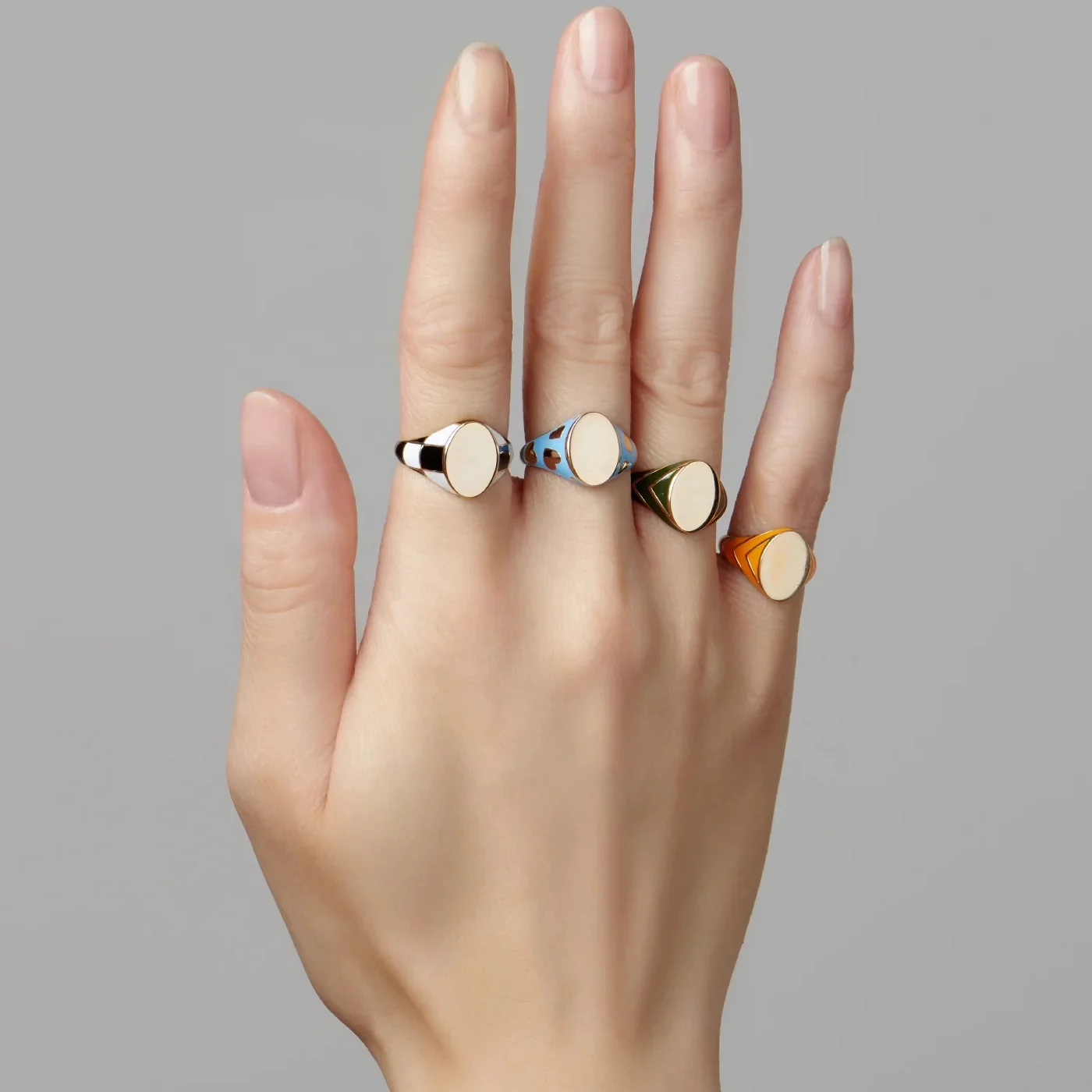 LOZRUNVE 925 Silver Fashion Jewelry Personalized Enamel Heart Signet Ring Set for Women