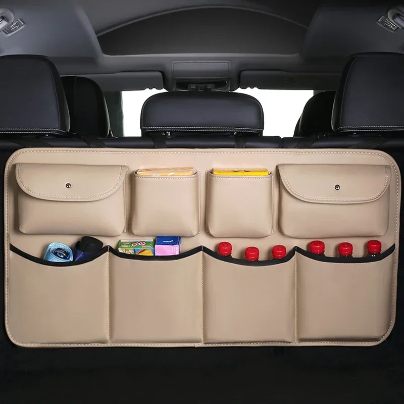 Car trunk seat back storage hanging bag storage box large capacity leather net bag car multi-function storage bag suitable