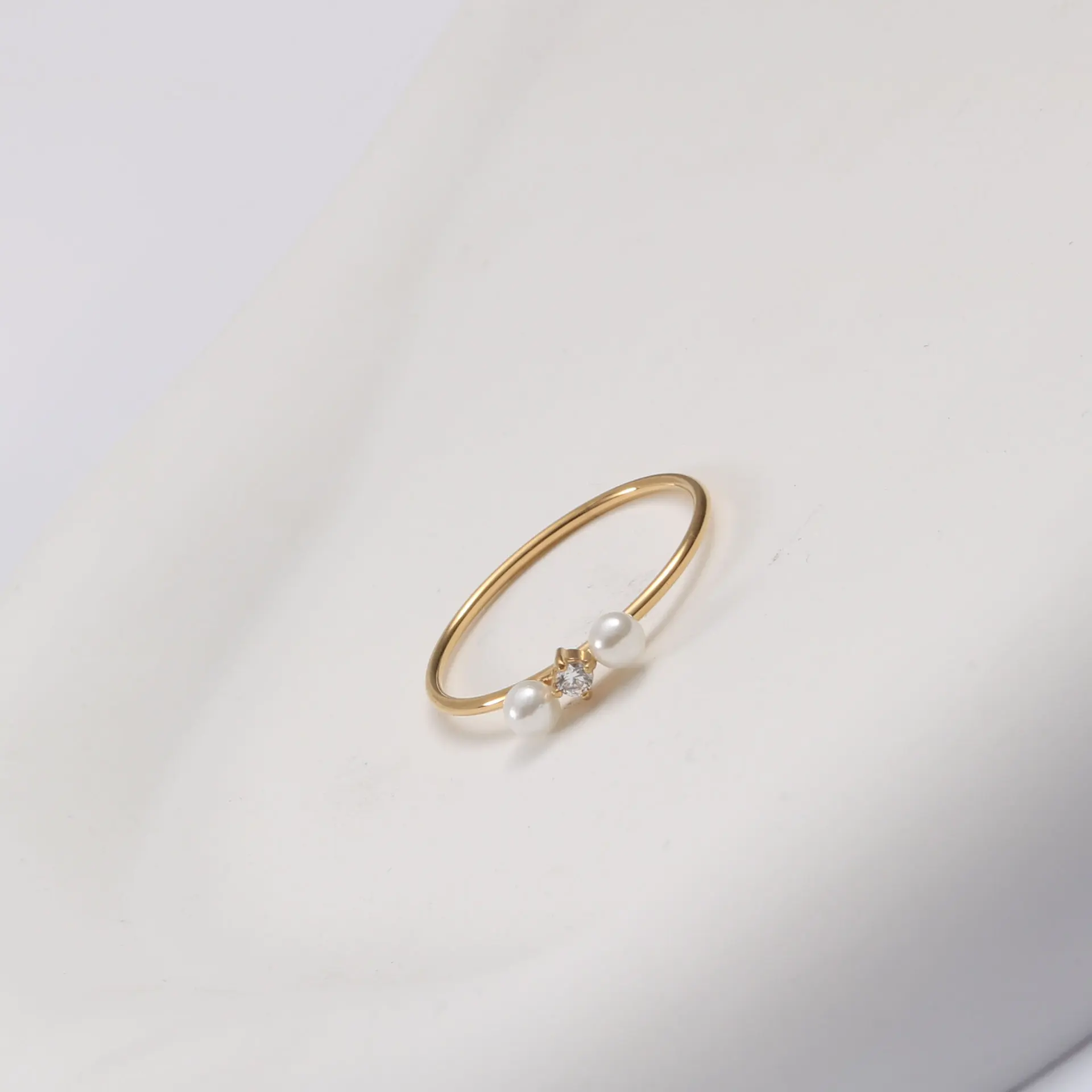 Jewelry Wholesale Trendy Stainless Steel 18K Gold Plated Pearl Rings For Women Non Tarnish Jewelry