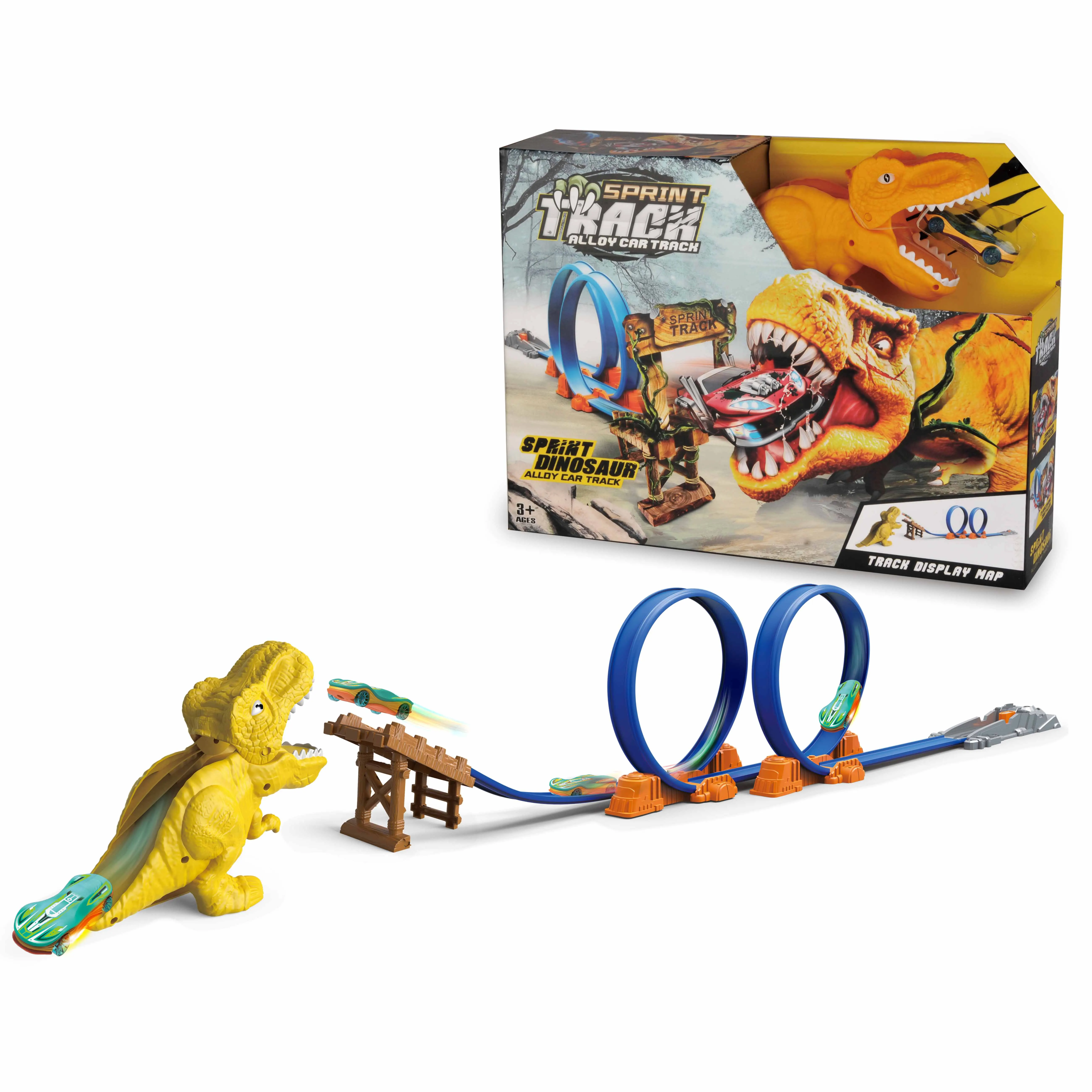 XINYU Double Loops Track Set Dinosaur Shark Snake With Diecast Metal Ejection Racing Cars Hot Free Wheels Assembly DIY Slot Toys