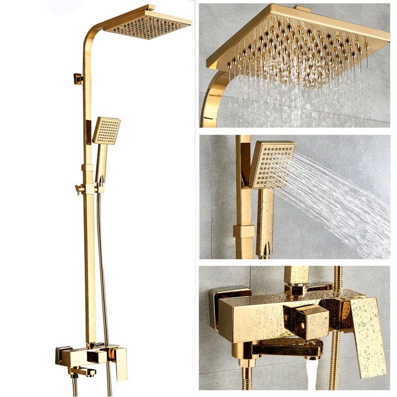 Bath Shower Faucets Luxury Gold Brass Bathroom Faucet Mixer Tap Wall Mounted Rainfall Shower Head Shower Faucet Sets Bathtub tap