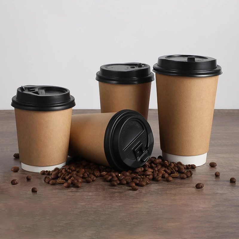 Custom Logo Printed 8Oz 10Oz 12oz 14Oz 16Oz Single Wall Double Walls Disposable White kraft Paper Coffee Cup with Lids