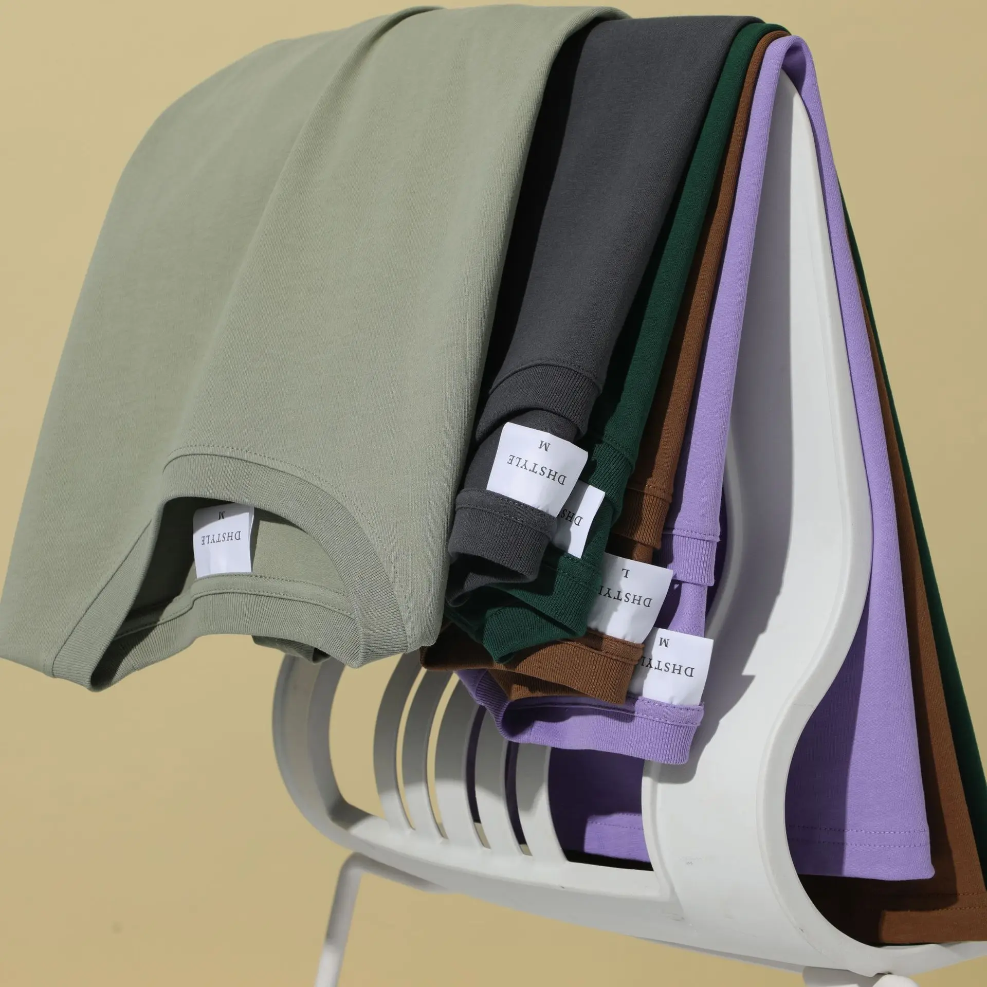 Navy Blue Black Red Brown Short Sleeve Solid Color Plain Unisex 250 GSM Oversize Heavyweight Cotton T Shirt Without Print