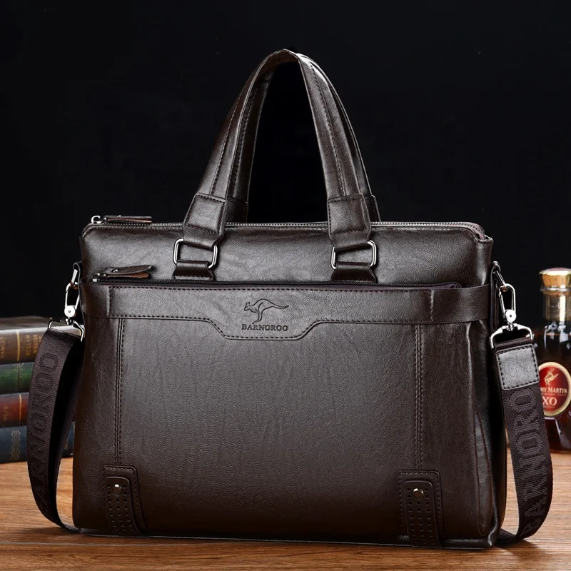 
classical multi-function 14 inch leather brown laptop briefcase bag male black handbag set with wallet shoulder bags 