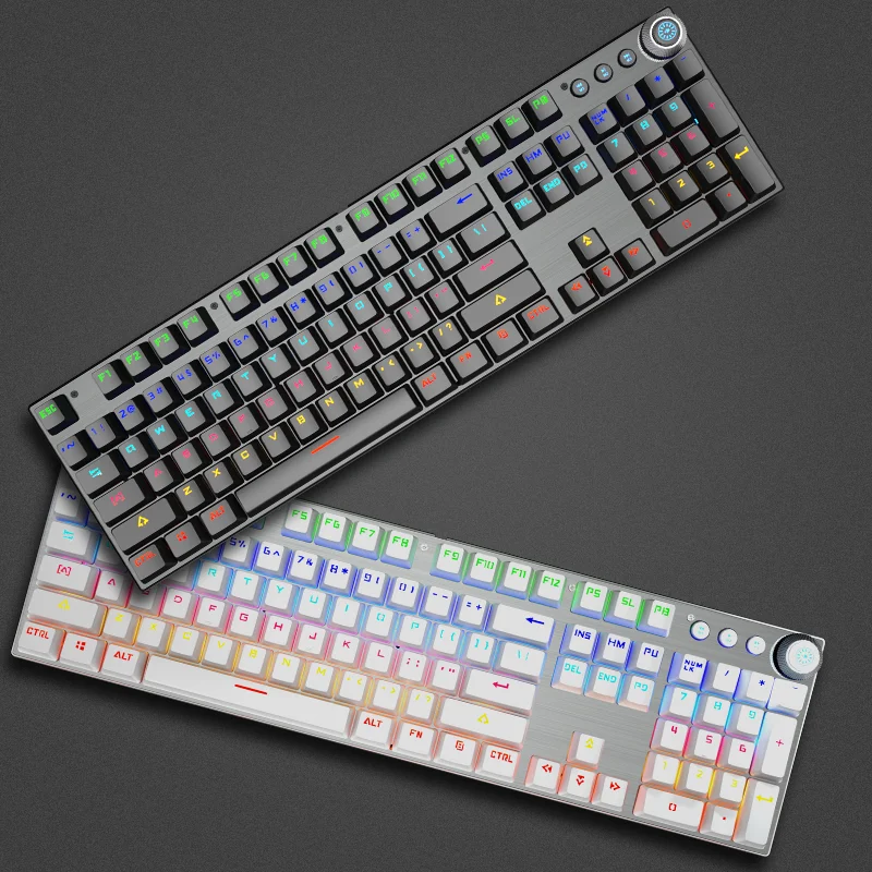 104 keys Multi-functionl Knob Mechanical Keyboard Brushed metal panel fast switching,real mechanical shaft keyboard