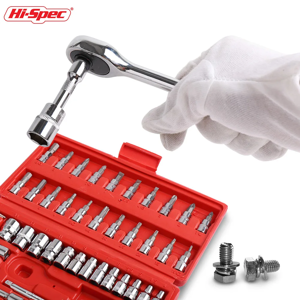  Набор метрических гнезд Hi-Spec 45 шт. 1/4 дюйма автомобильный комплект с рукояткой храповым